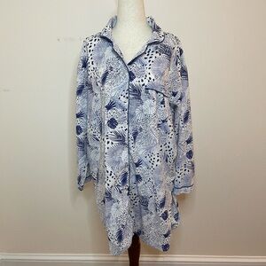 Mahogany Size L Jungle Cats Cotton Button Up Sleep Shirt